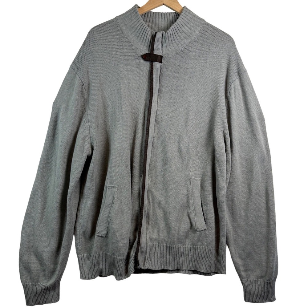 Beverly Hills Polo Club Mens XXL Grey Full Zip Cardigan Sweater Mock Neck Toggle